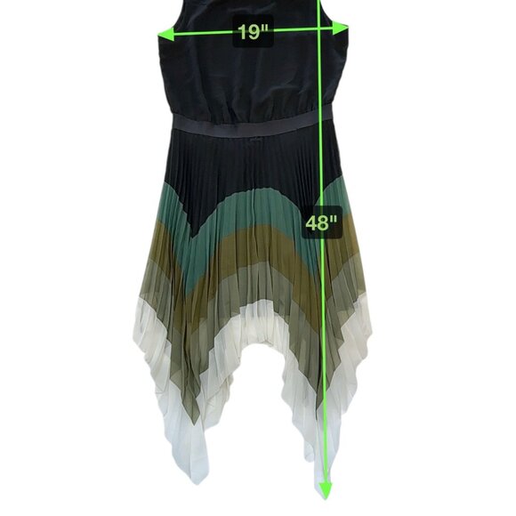 Sisley Color Block Pleated Asymmetrical Midi Dress Black US Size 8 Lined - Picture 4 of 15